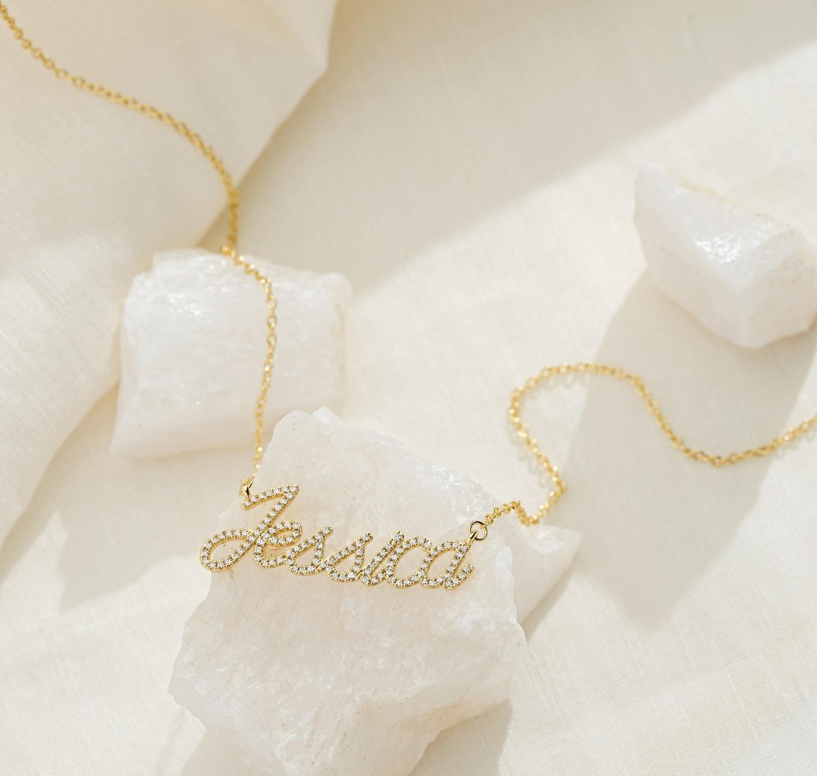 Personalized Gold Crystal Name Necklace