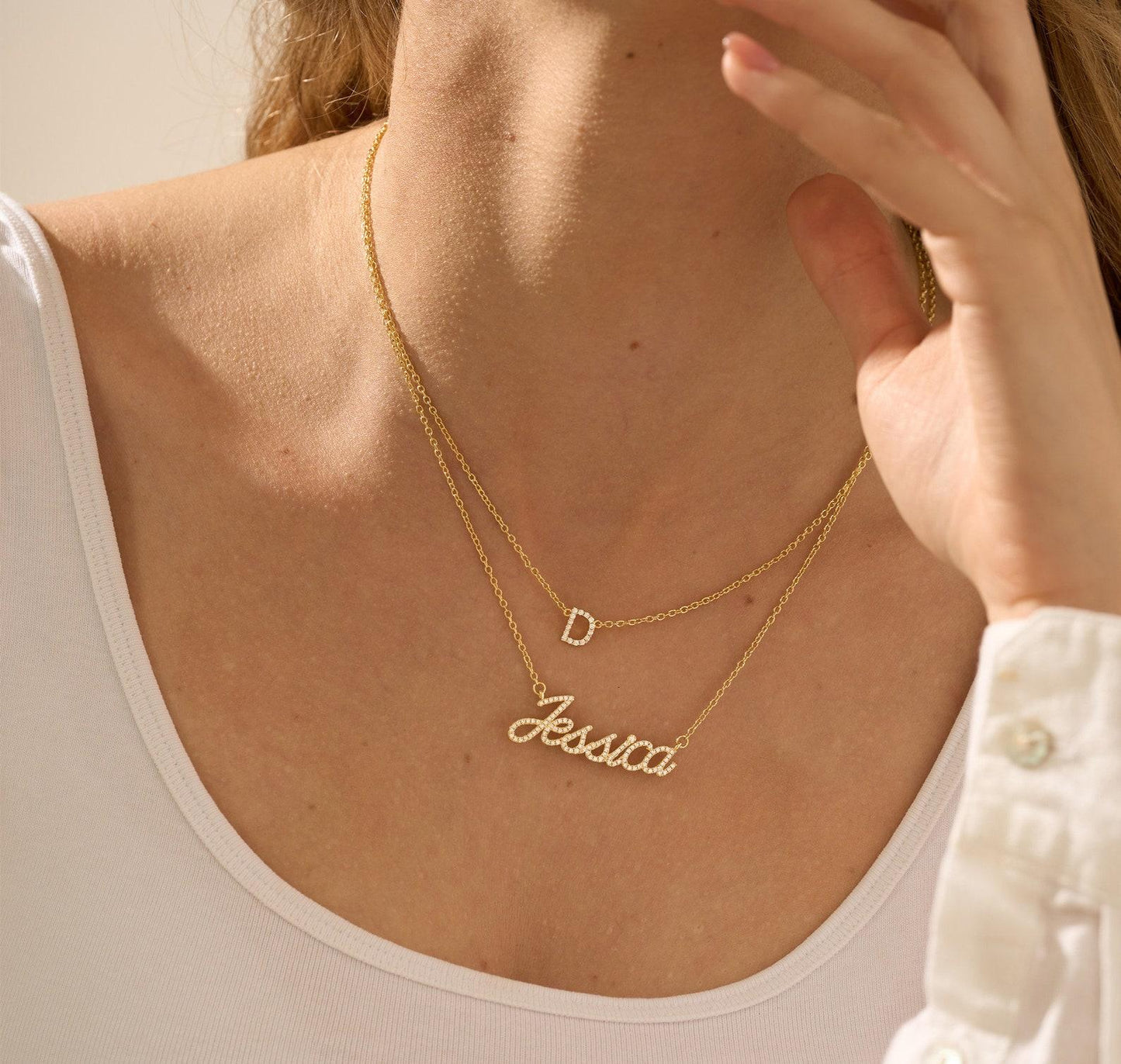 Personalized 14K Gold Plated Crystal Necklace