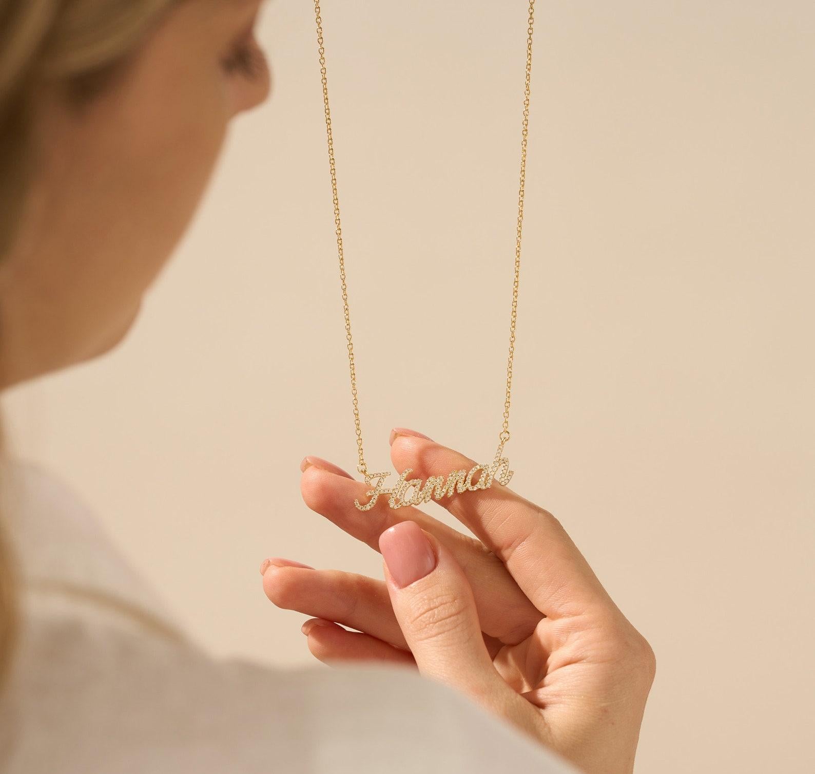 Personalized Gold Crystal Name Necklace