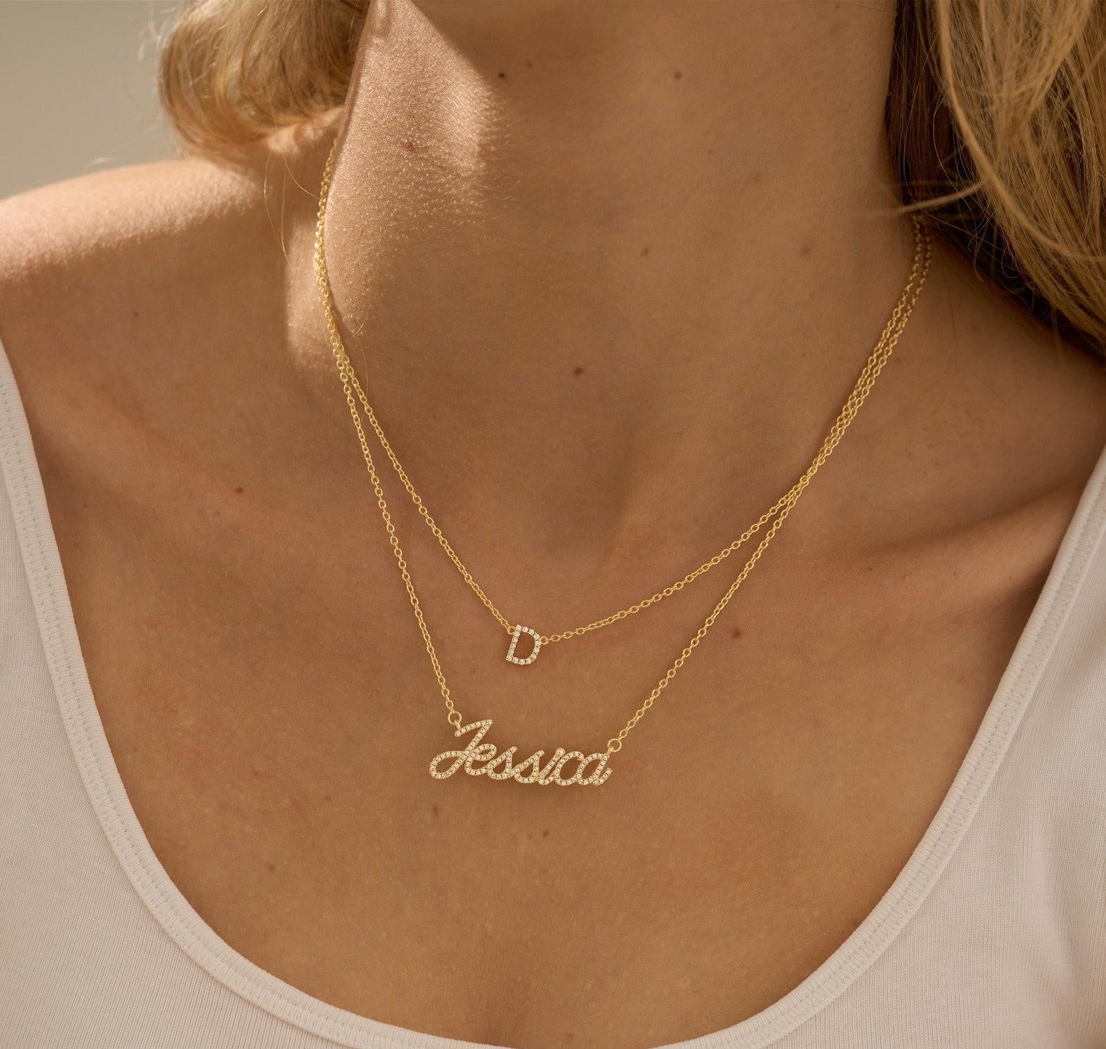 Personalized Gold Crystal Name Necklace