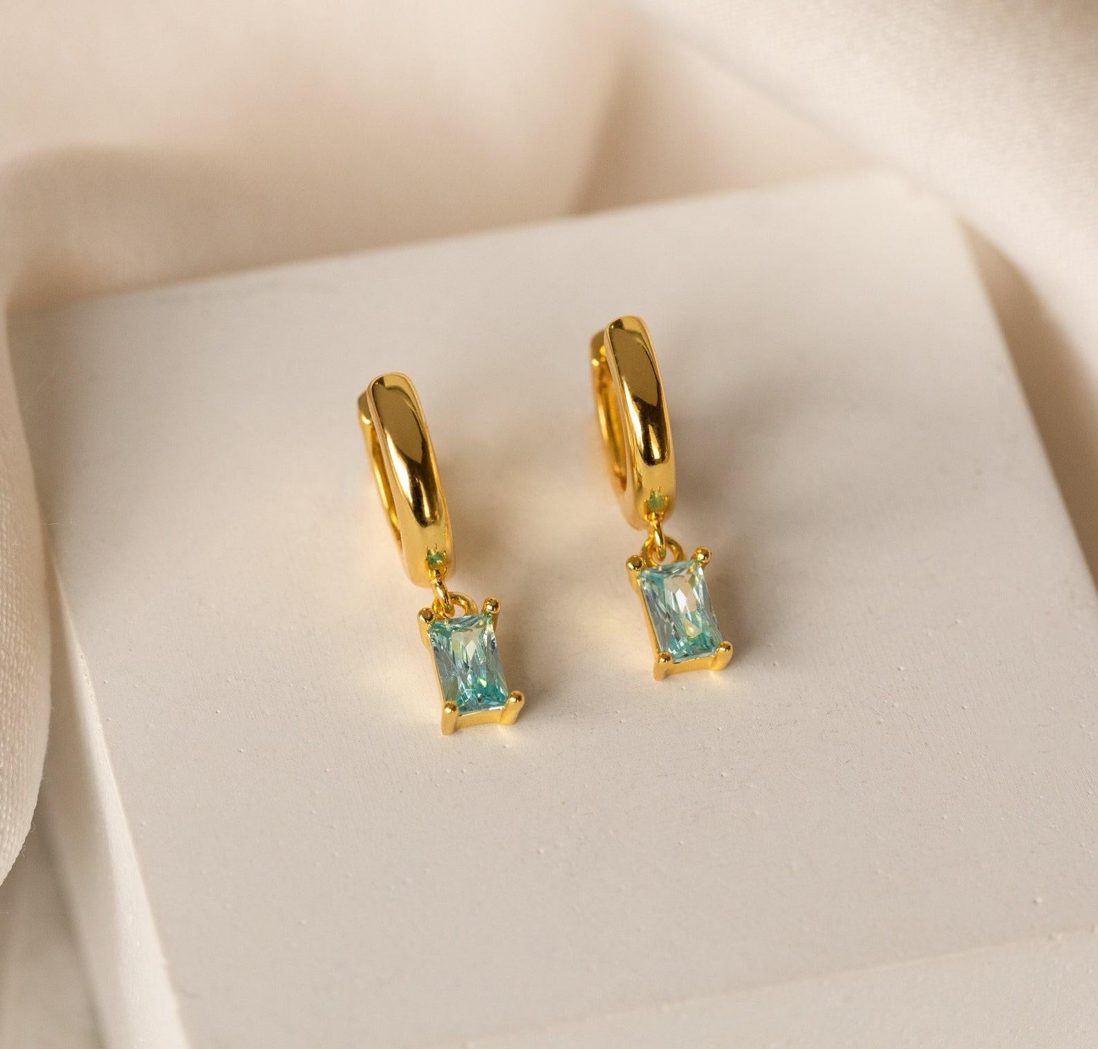 Baguette Birthstone Dangle Earrings for Bridesmaids