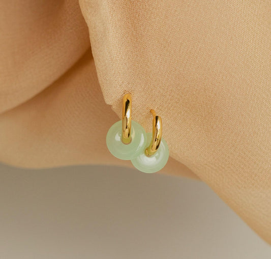 Green Jade Gold Hoop Earrings