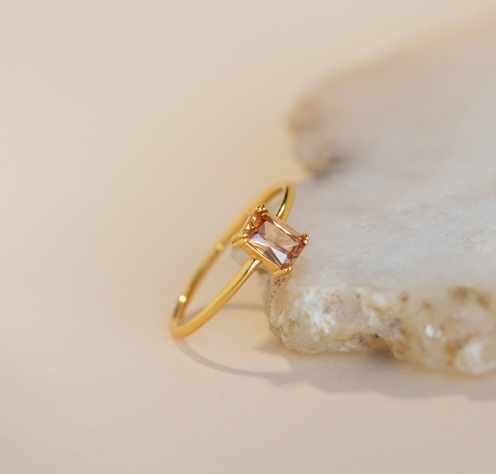 Emerald Cut Citrine Vintage Style Ring