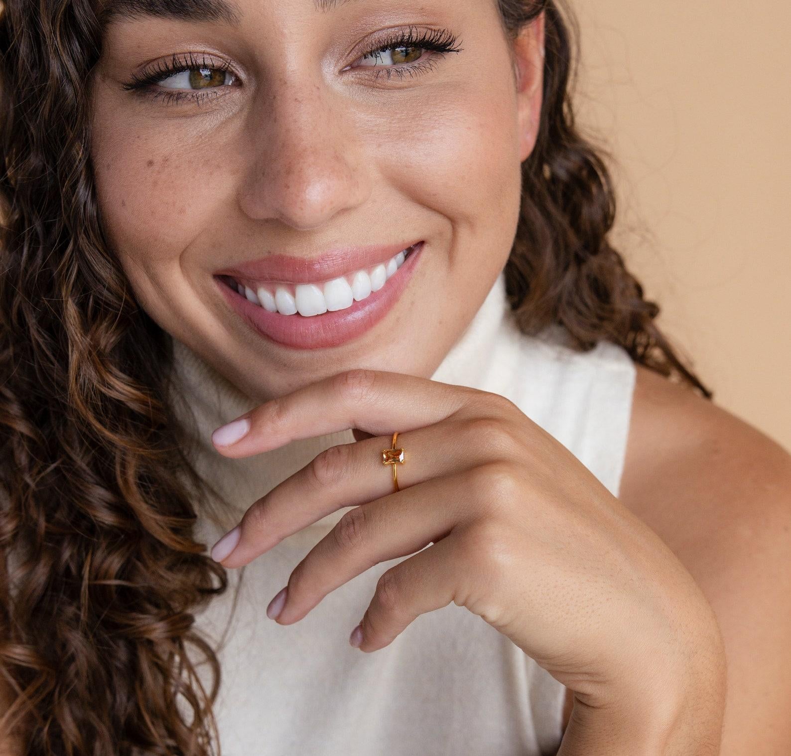 Emerald Cut Citrine Vintage Style Ring