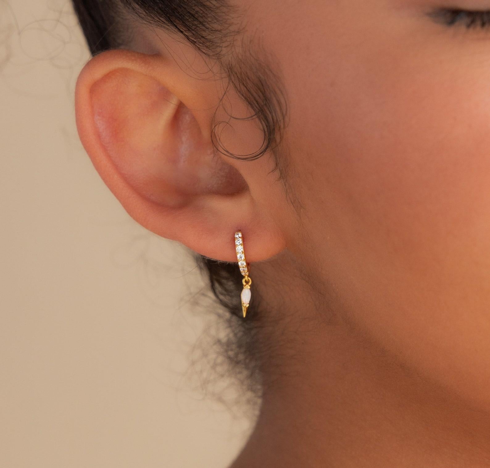 Minimalist Opal Dagger Hoop Earrings