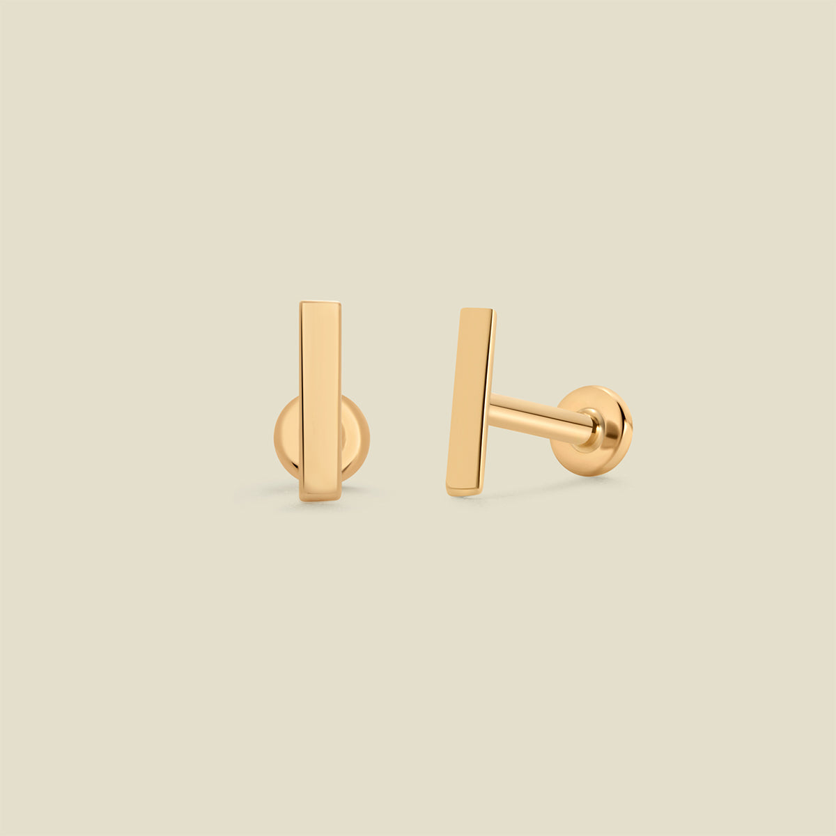 14k Bar Stud Earring (Flat Back)