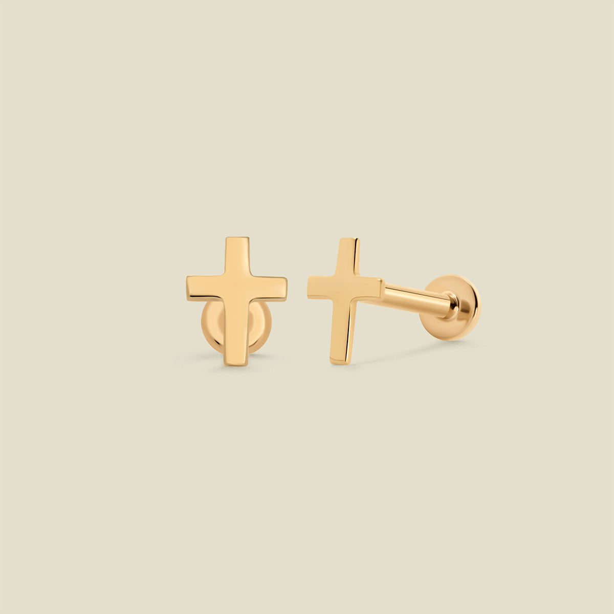 14k Cross Stud Earring (Flat Back)