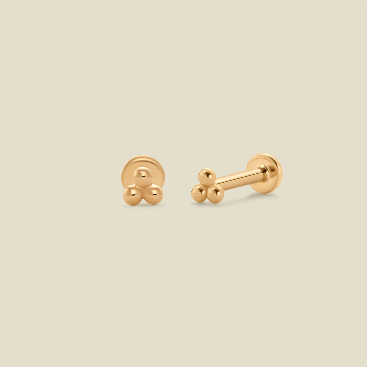 14k Trinity Stud Earring (Flat Back)