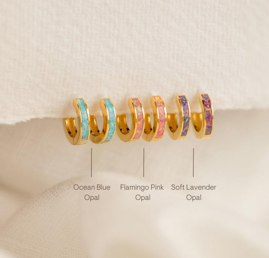 Personalized Opal Inlay Huggie Earrings