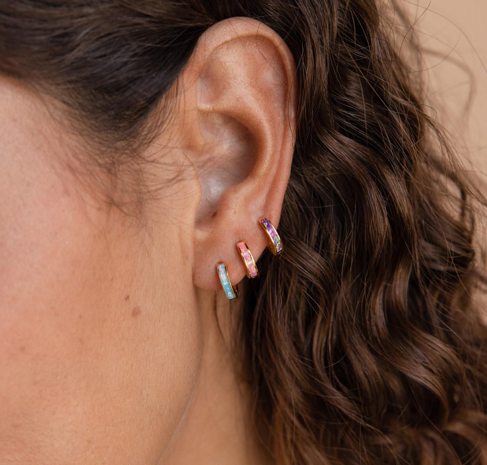 Dainty Opal Inlay Huggie Earrings