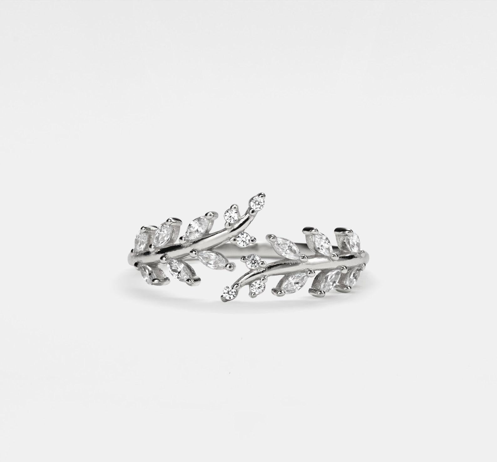 Sterling Silver Olive Branch Bypass Ring