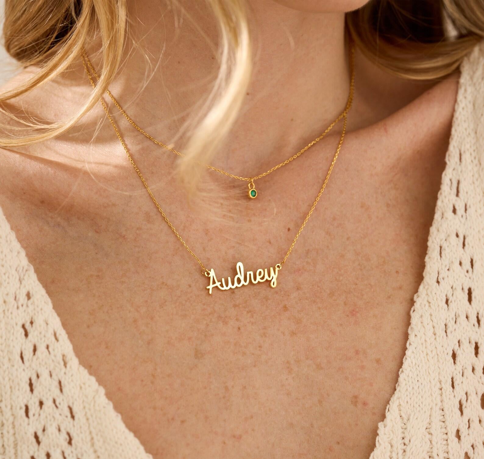 Personalized Layered Name Necklace with Birthstone