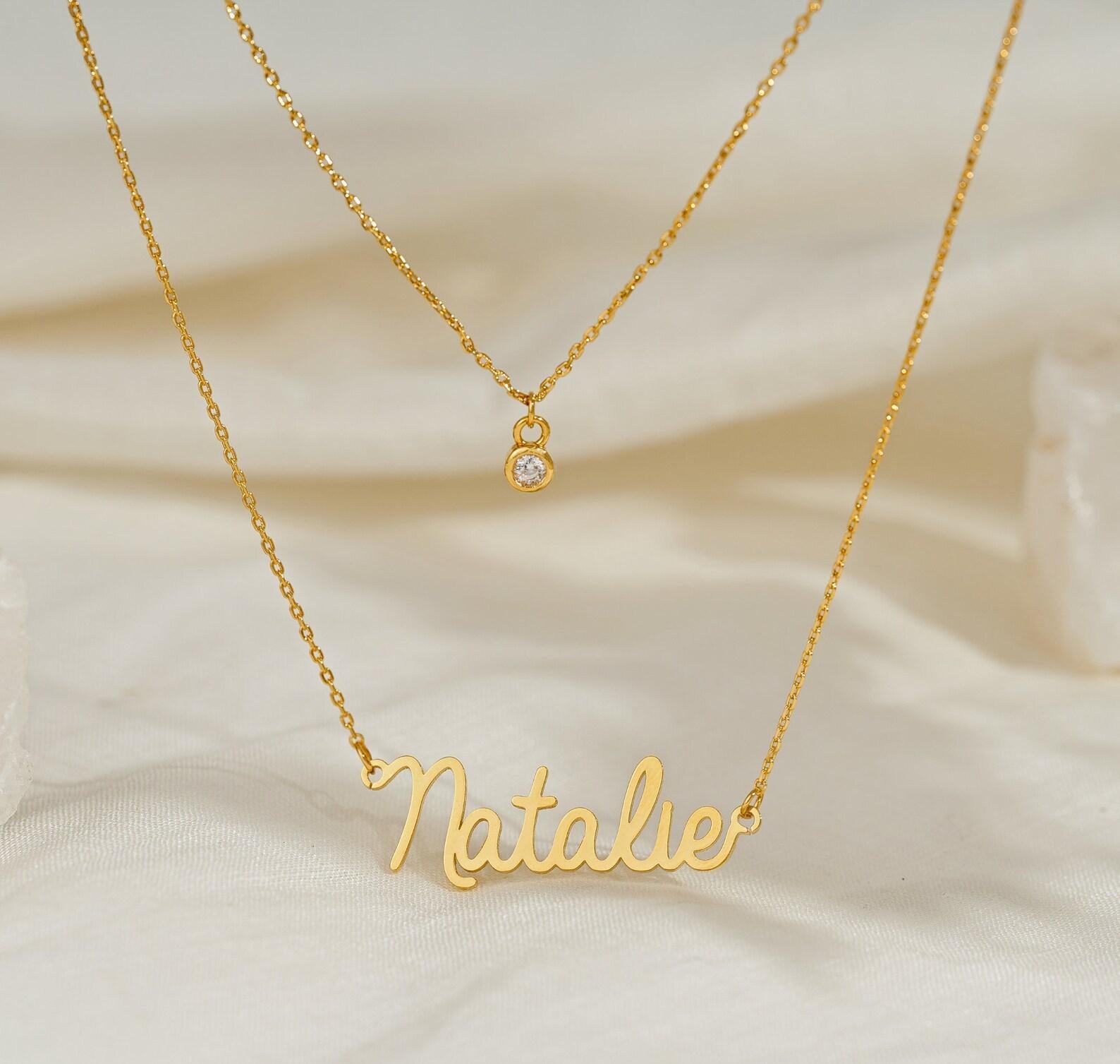 Personalized Layered Name Necklace with Birthstone