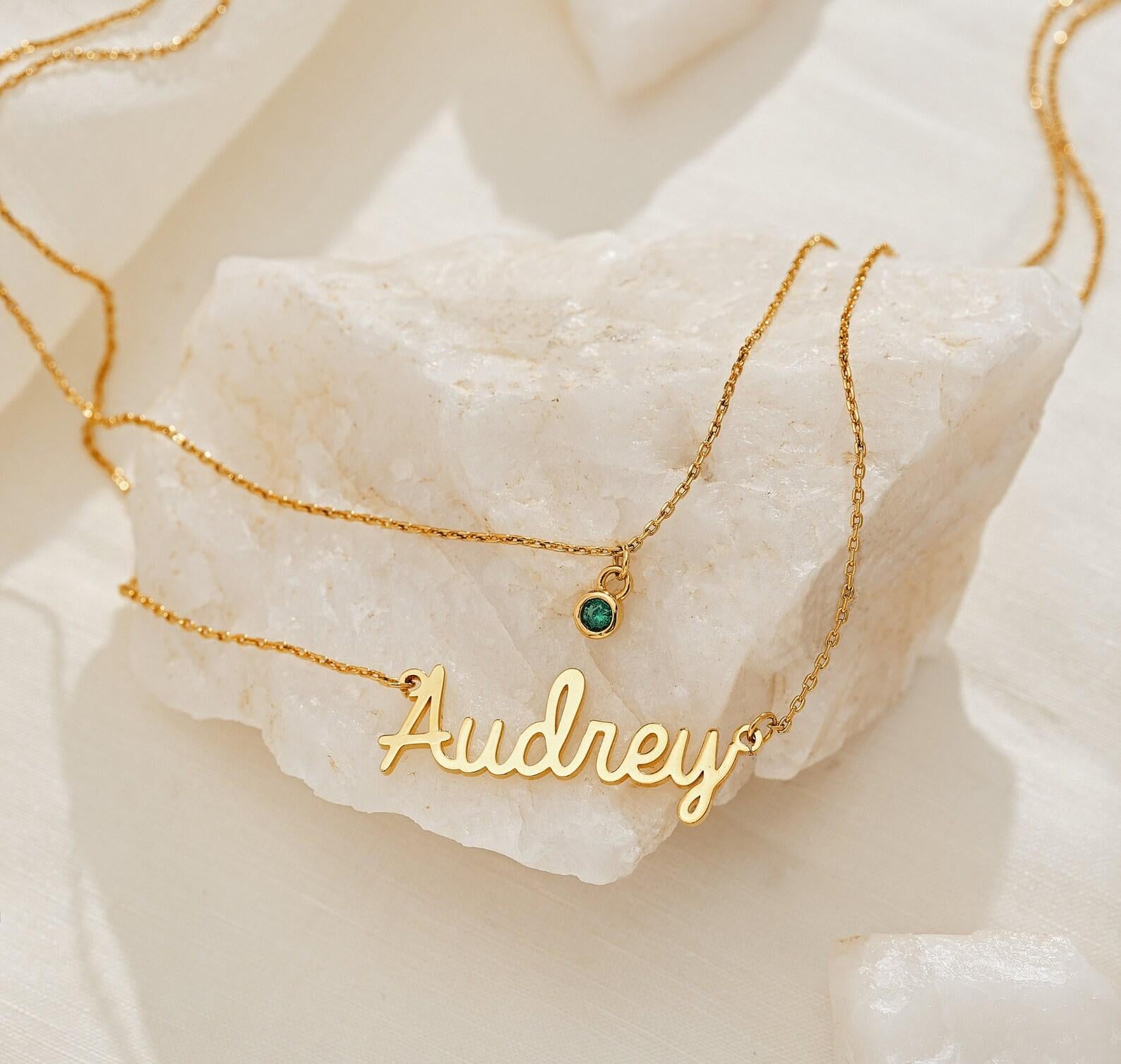 Personalized Layered Name Necklace with Birthstone