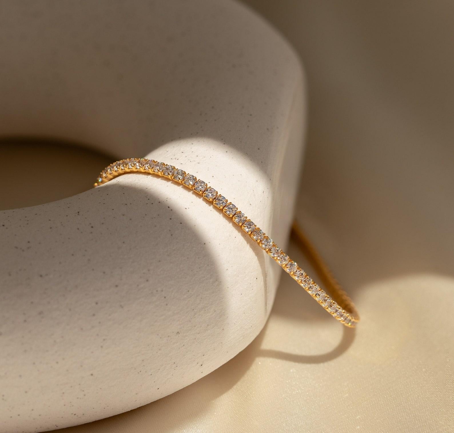 Dainty Gold Diamond Tennis Bracelet