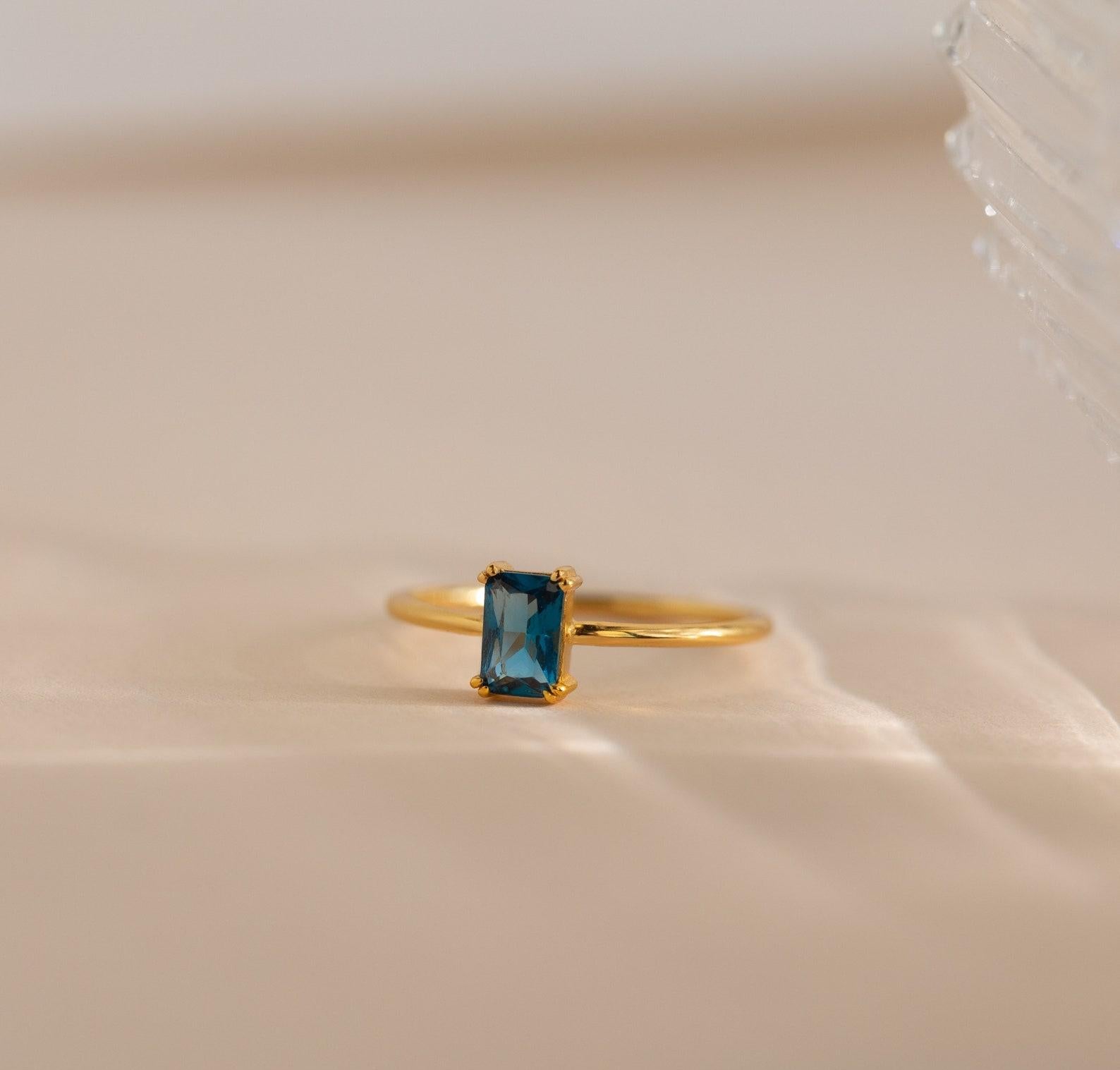 Vintage Style Blue Topaz Birthstone Ring