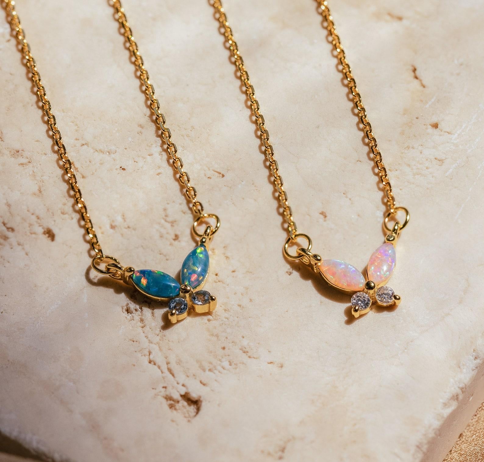 Multi-Color Opal Butterfly Necklace Set