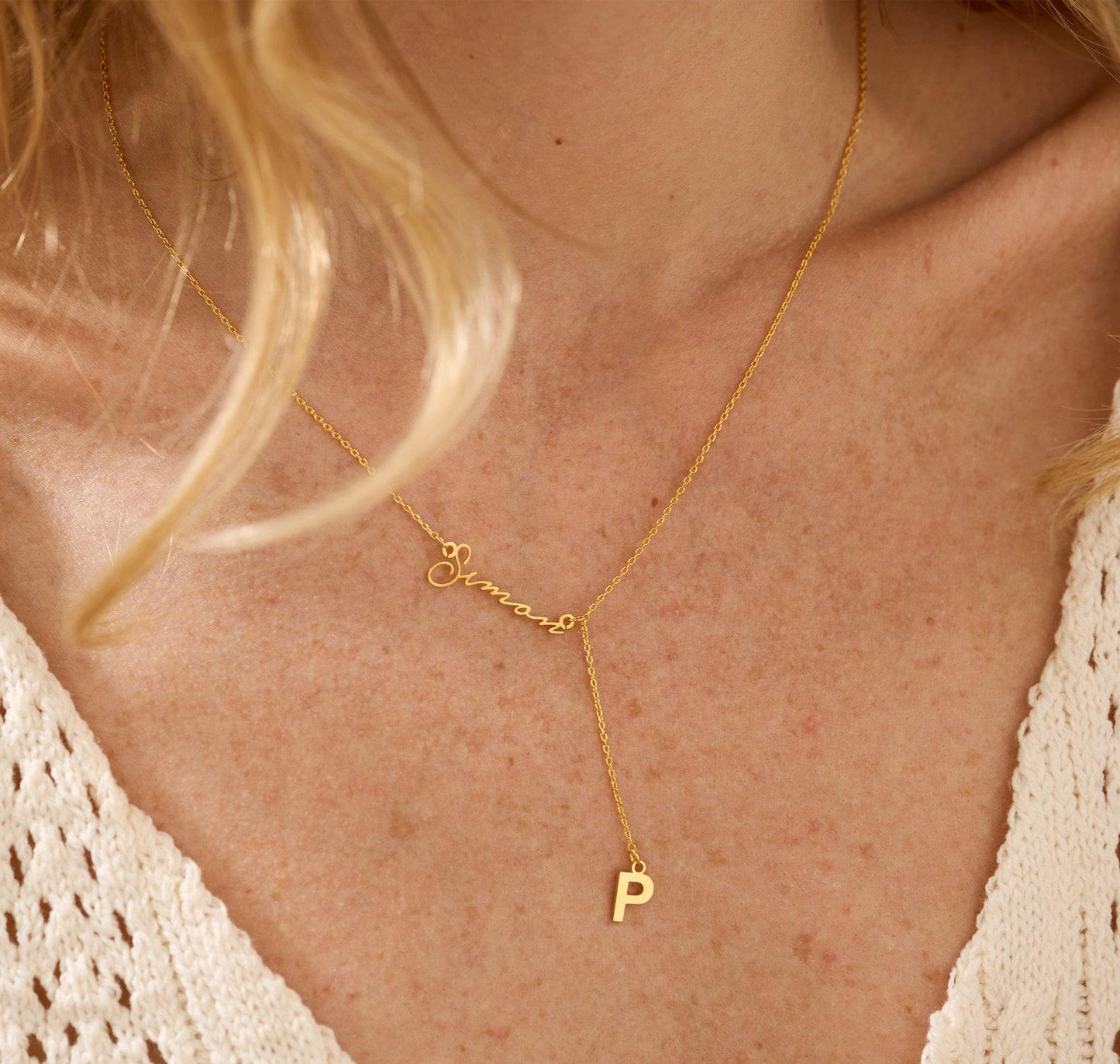 Custom Minimalist Name Necklace in Y Design