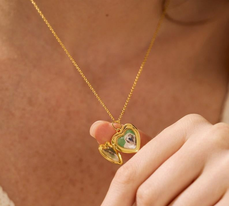 Engraved Heart Photo Necklace in Gold