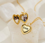 Engraved Heart Photo Necklace in Gold