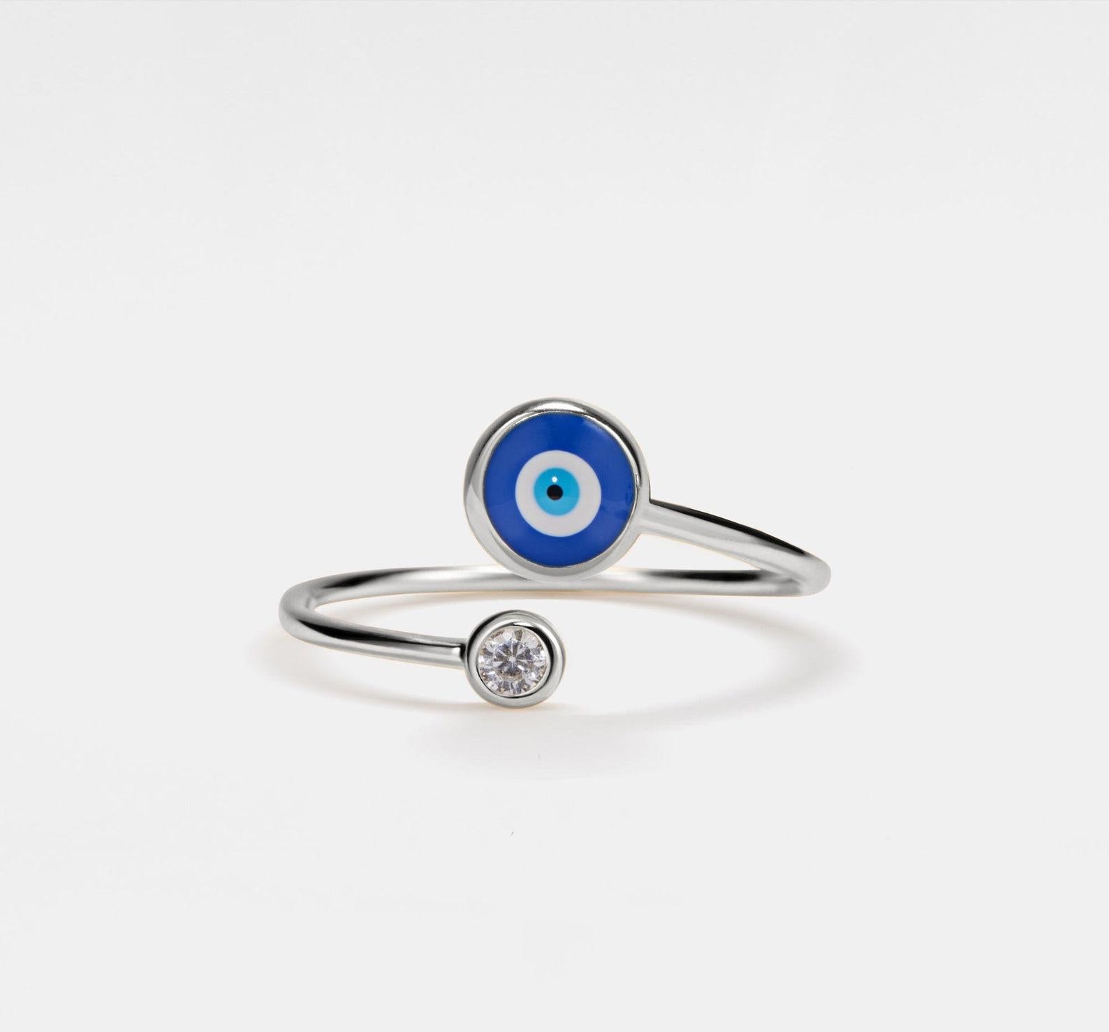 Evil Eye Sterling Silver Bypass Ring