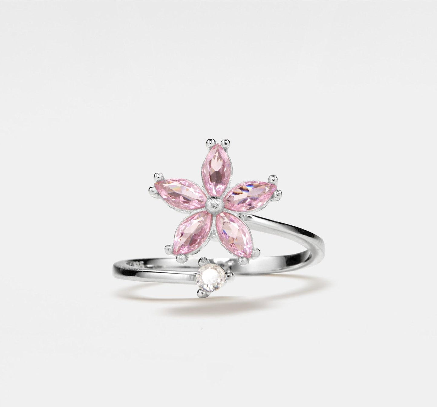 Pink Flower Sterling Silver Spinning Ring