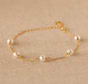 Dainty Pearl Beaded Charm Bracelet