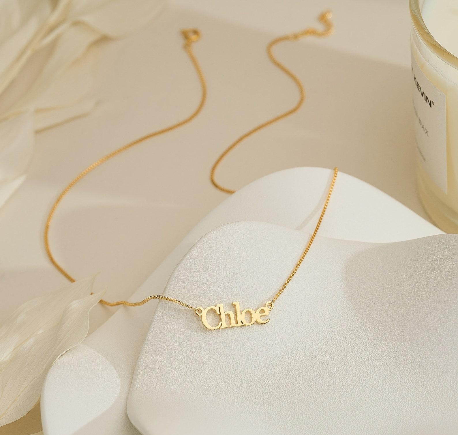 Personalized Gold Block Name Necklace