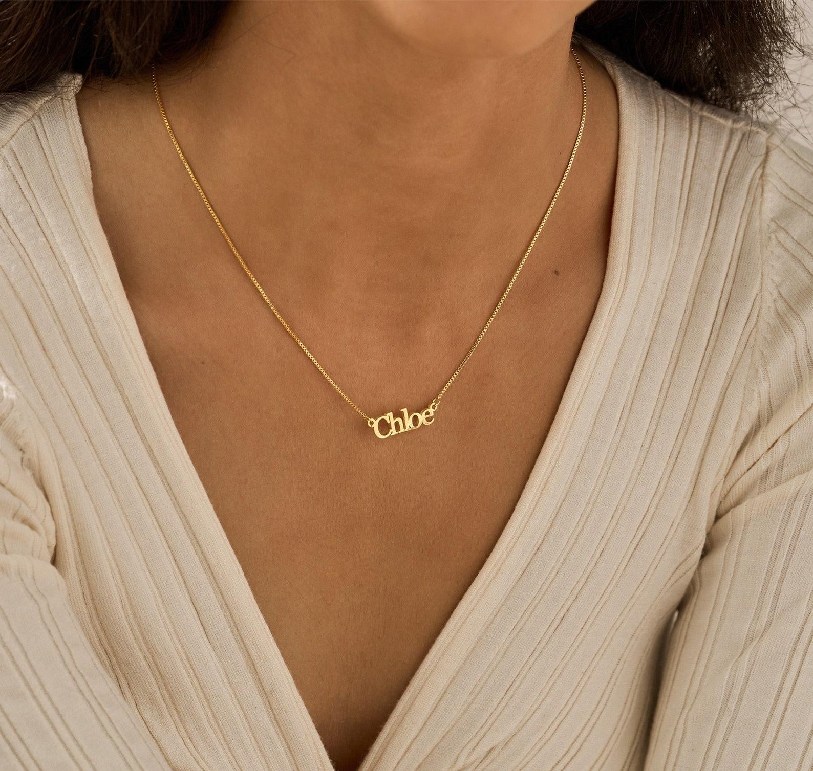 Personalized Gold Block Name Necklace