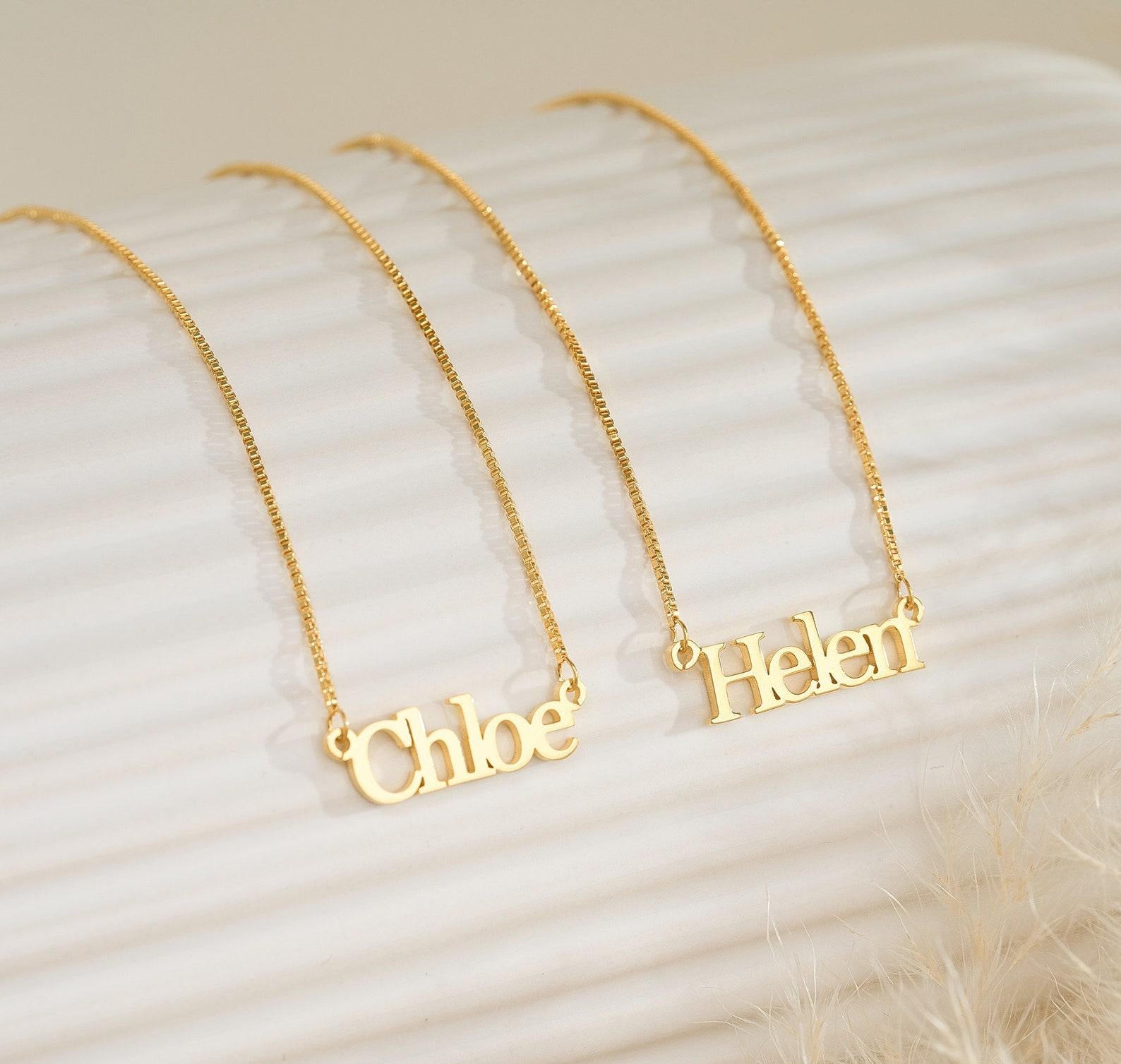 Personalized Gold Block Name Necklace