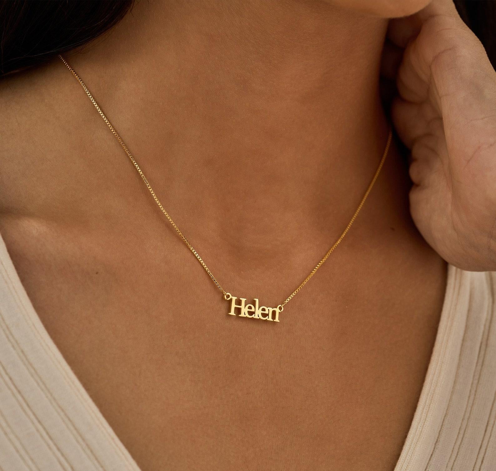 Personalized Gold Block Name Necklace