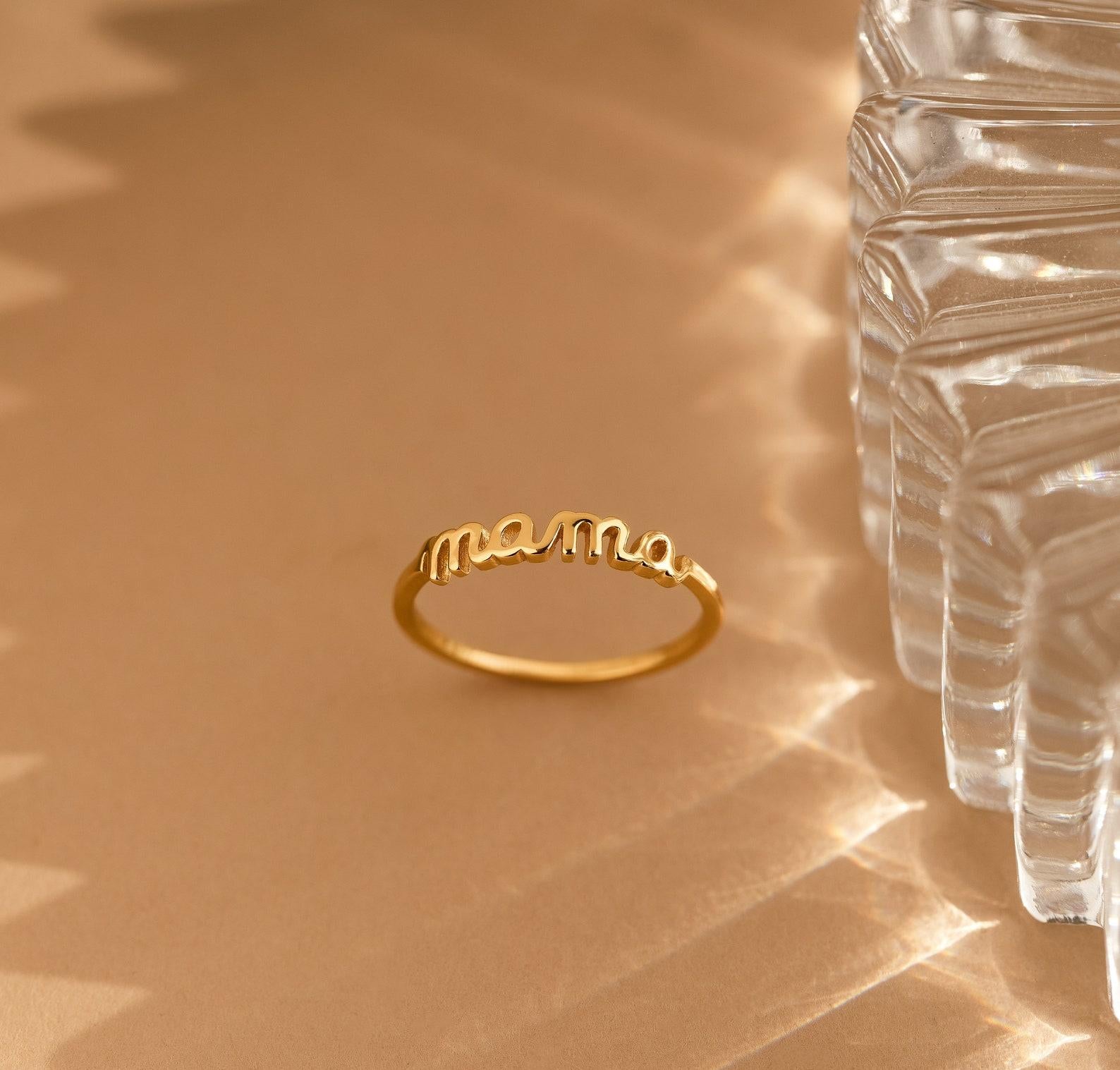 Dainty Mama Ring in Gold Sterling Silver