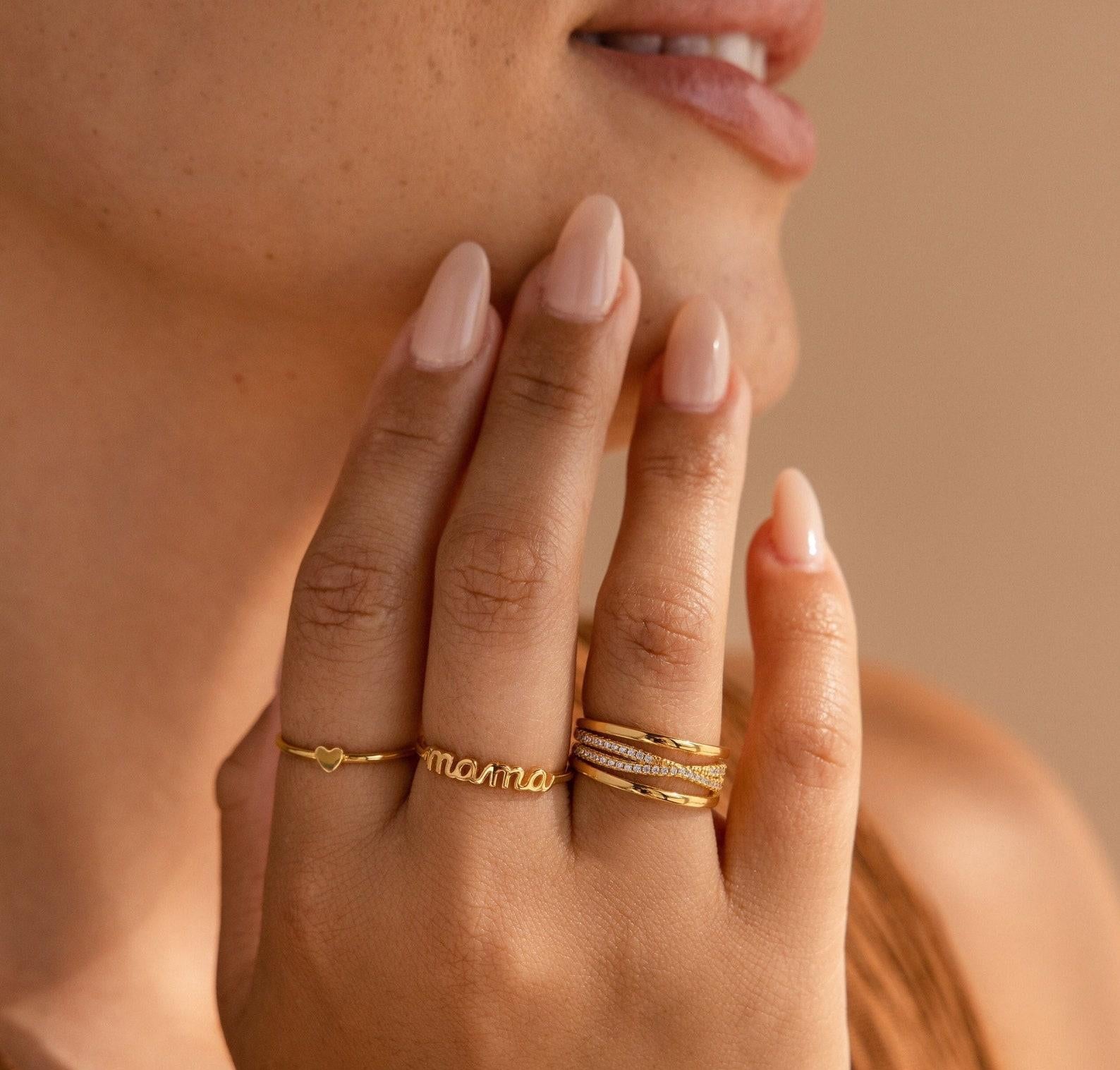 Dainty Mama Ring in Gold Sterling Silver