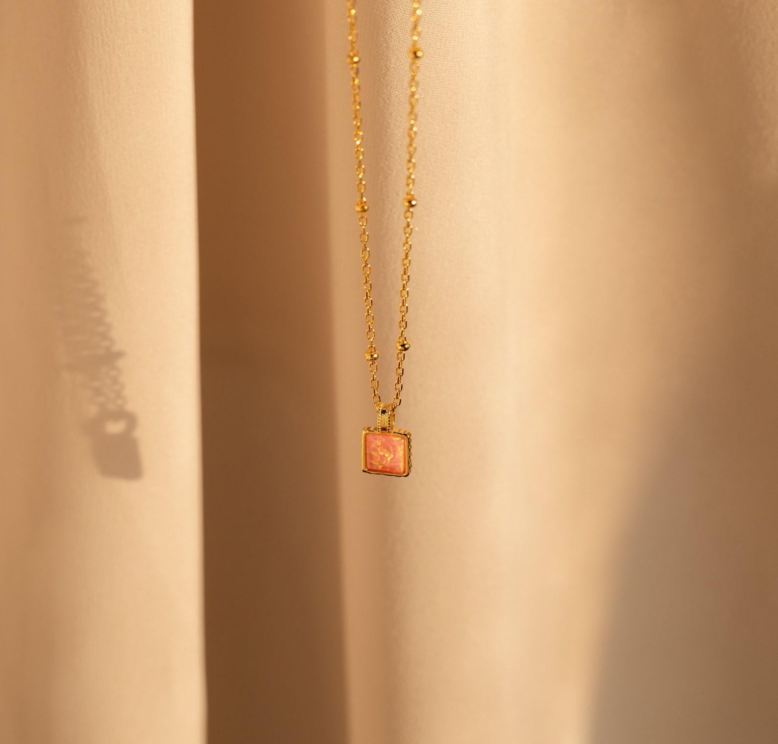 Pink Opal Charm Necklace for Daily Wear