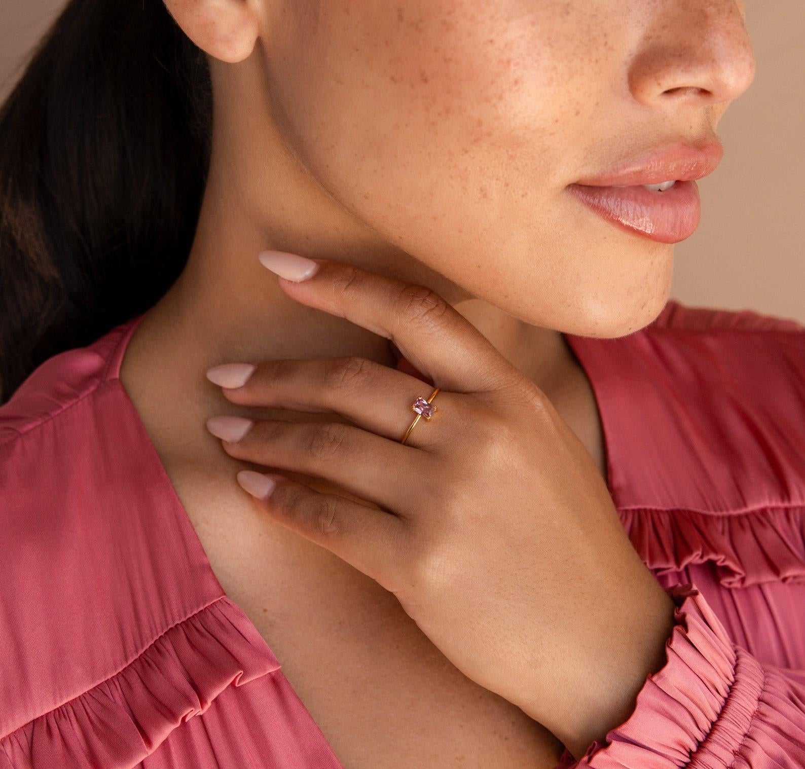 Vintage Emerald Cut Pink Diamond Ring