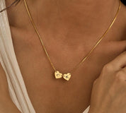 Personalized Two Hearts Necklace with Box Chain