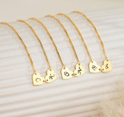 Personalized Two Hearts Necklace with Box Chain