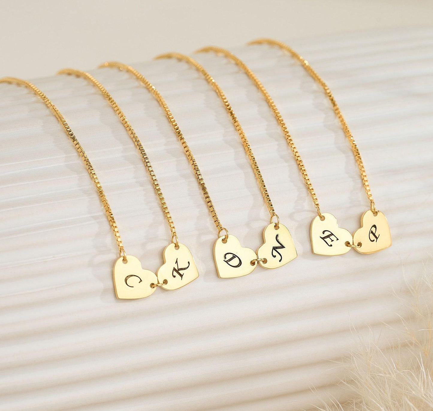 Custom Engraved Two Hearts Necklace in Gold