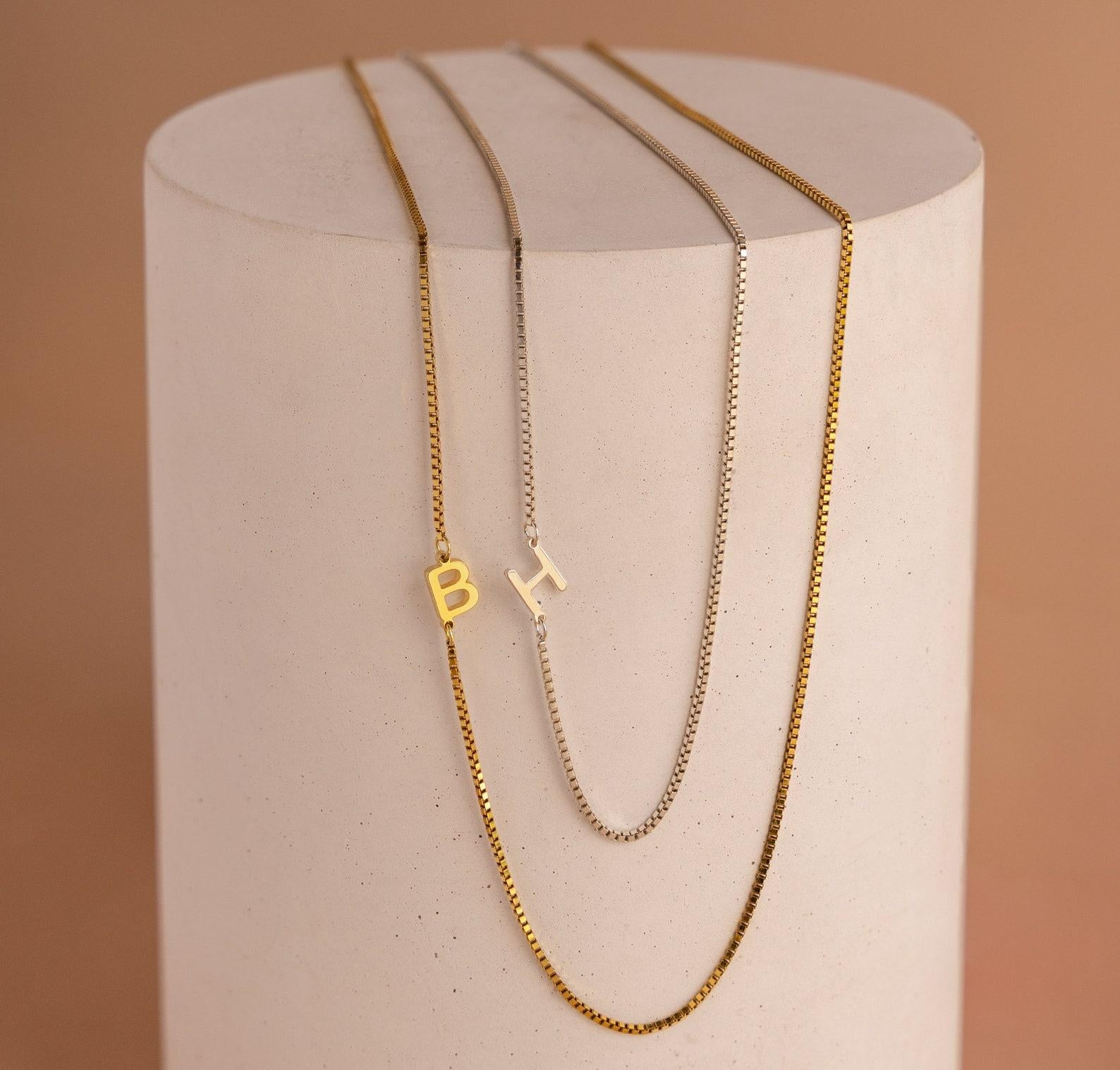 Personalized Gold Sideways Initial Necklace