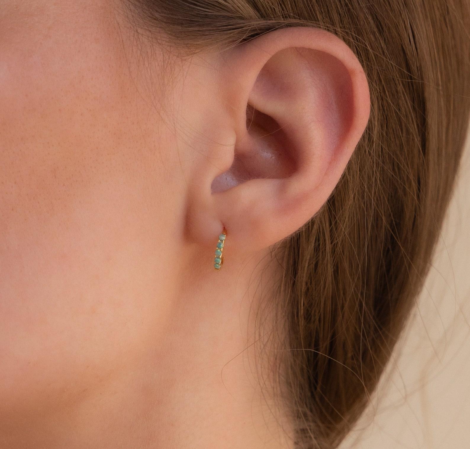 Dainty Green Opal Hoop Earrings