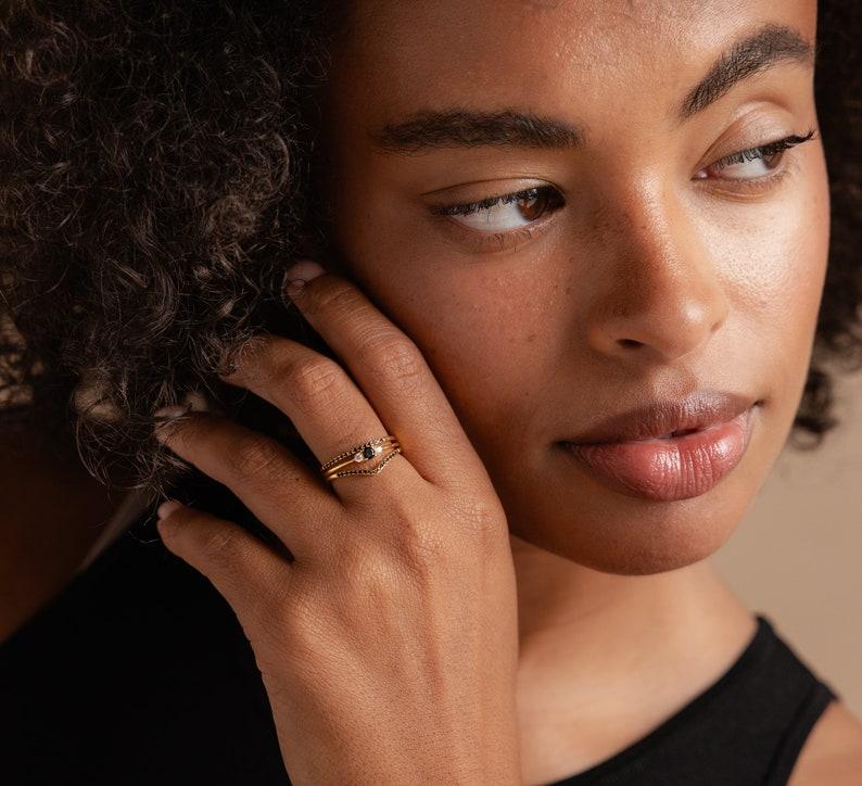 Black Onyx Stacking Ring Set in Gold