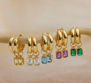 Dainty Gold Birthstone Hoop Earrings