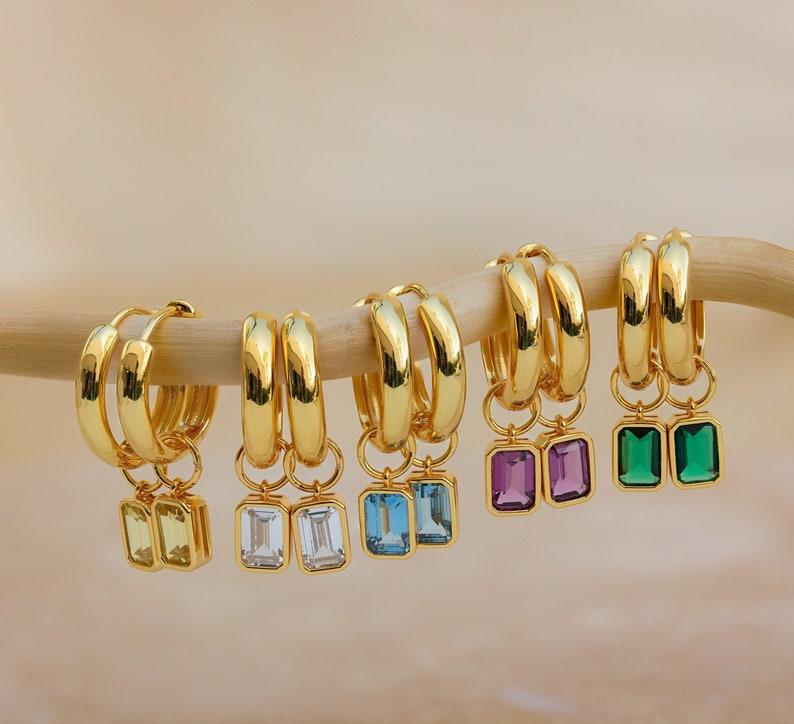 Dainty Gold Birthstone Hoop Earrings