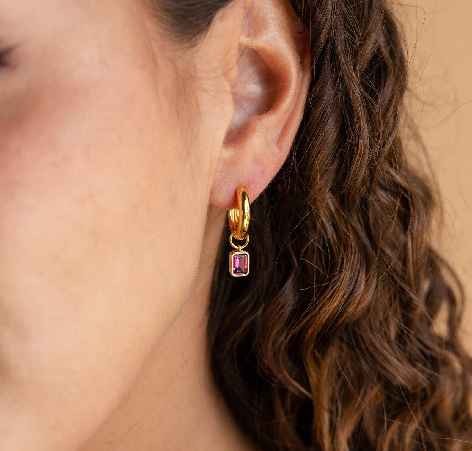 Dainty Gold Birthstone Hoop Earrings