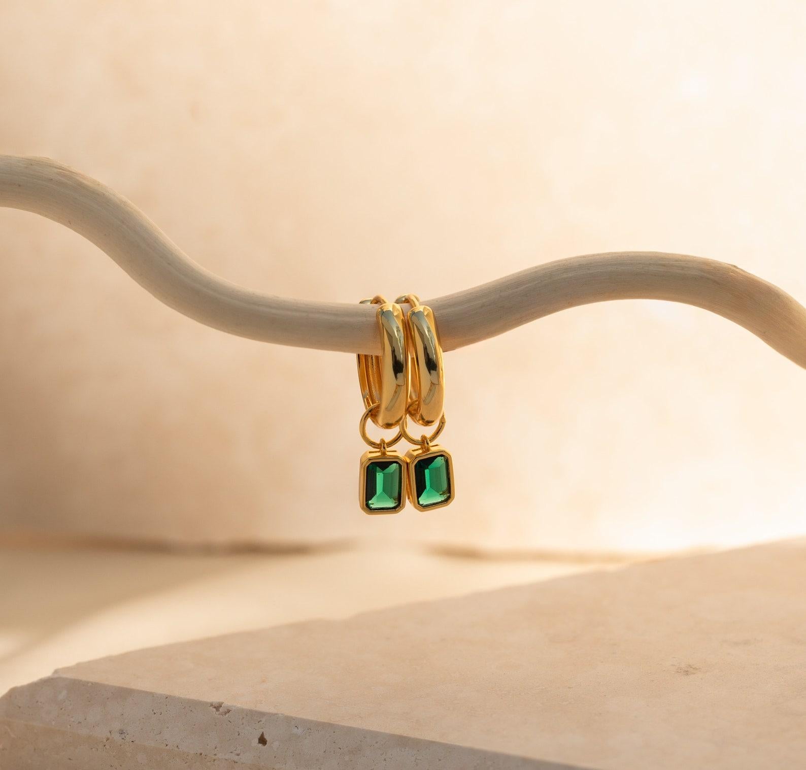 Dainty Gold Birthstone Hoop Earrings