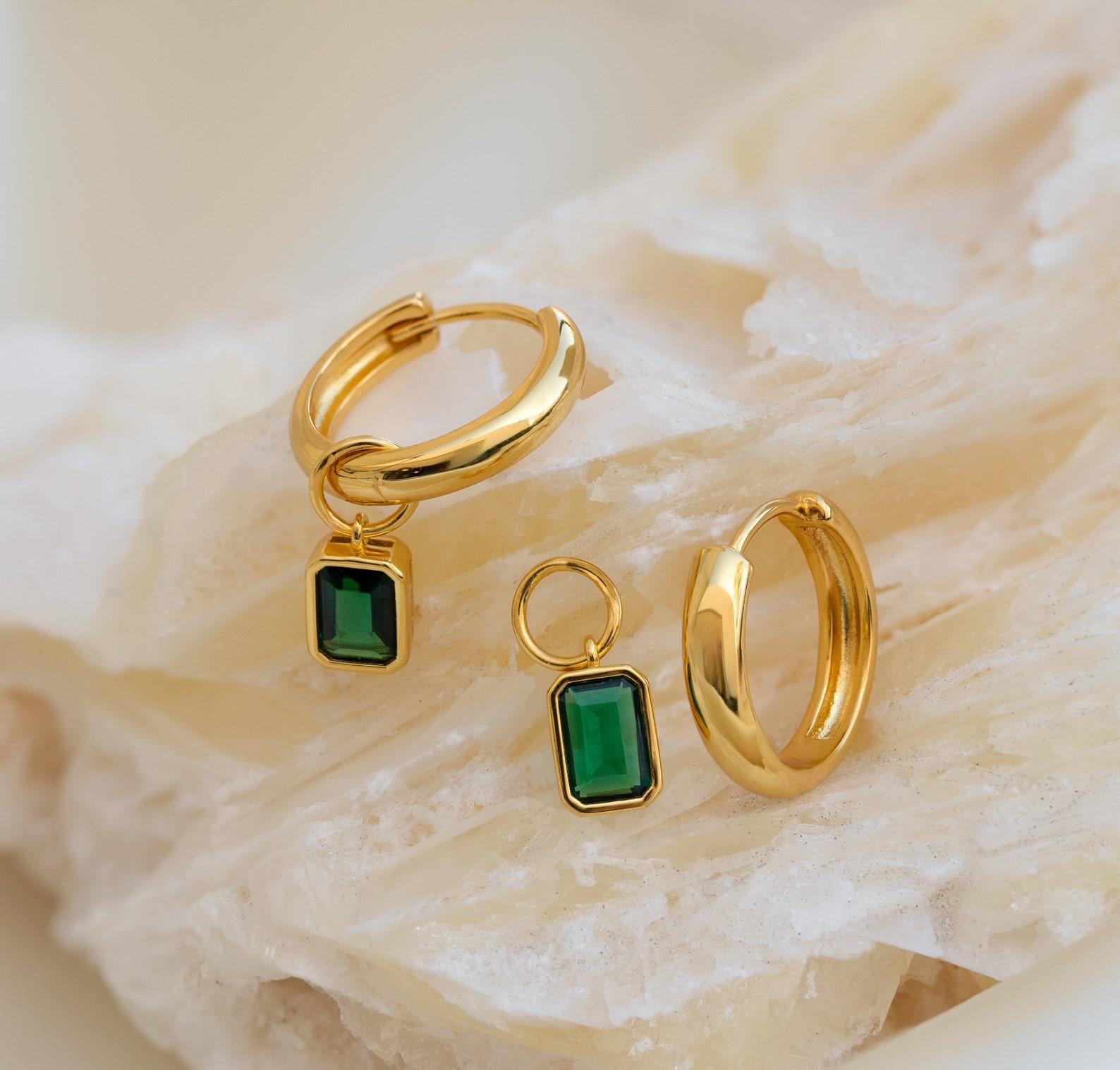 Dainty Gold Birthstone Hoop Earrings