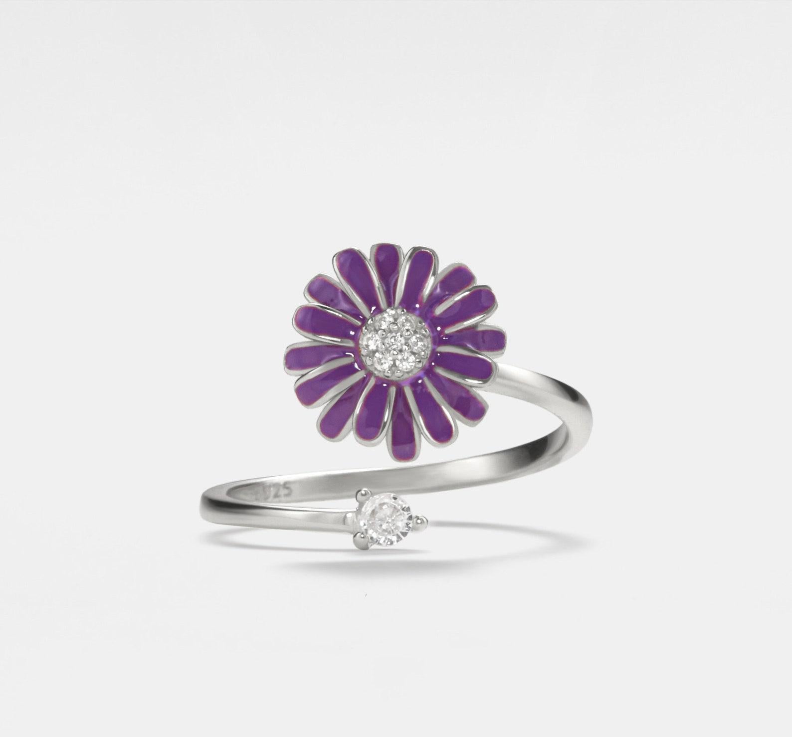 Purple Flower Sterling Silver Spinner Ring