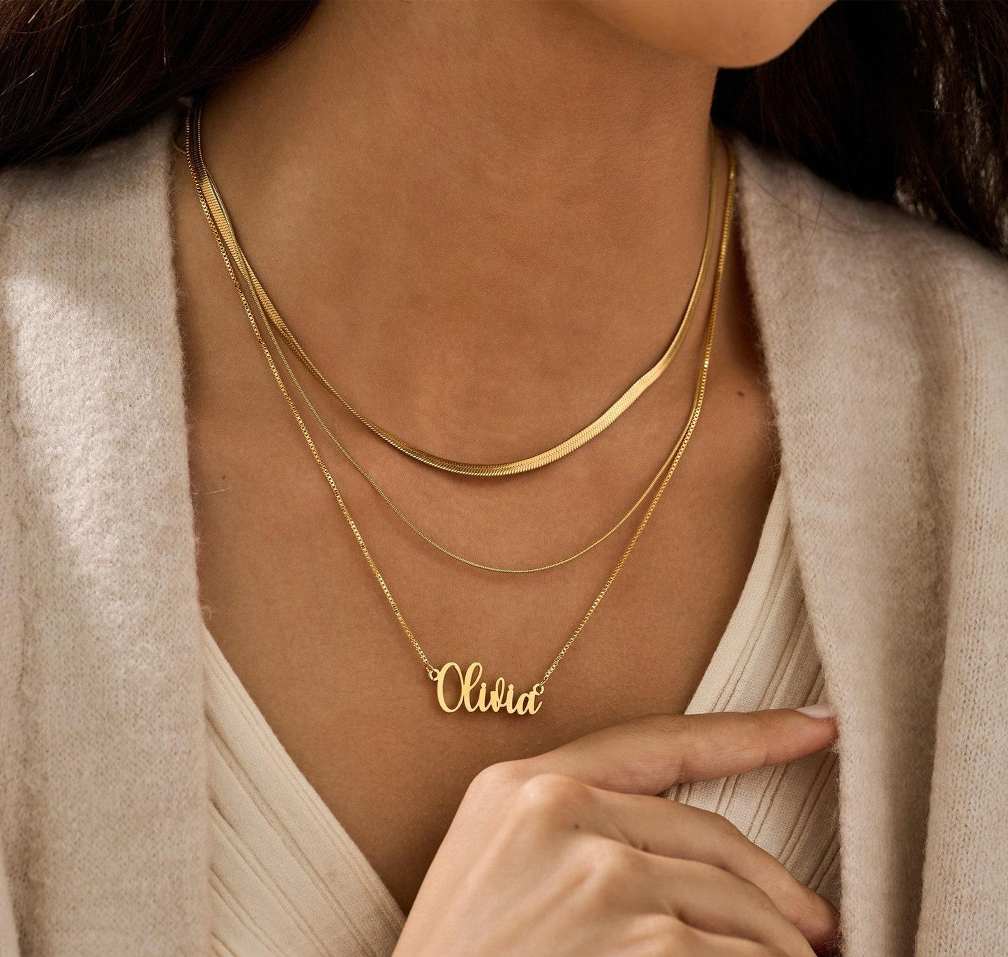 Gold Name Necklace with Box Chain