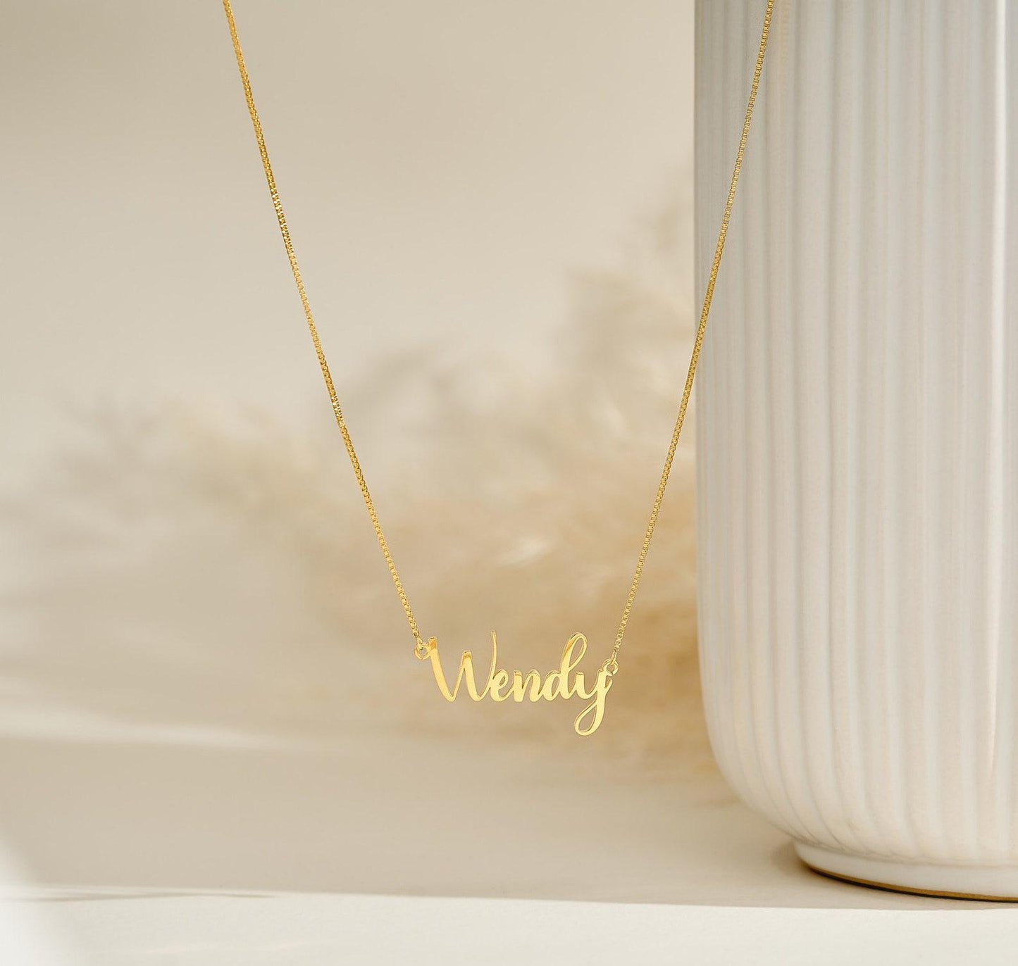 Gold Name Necklace with Box Chain