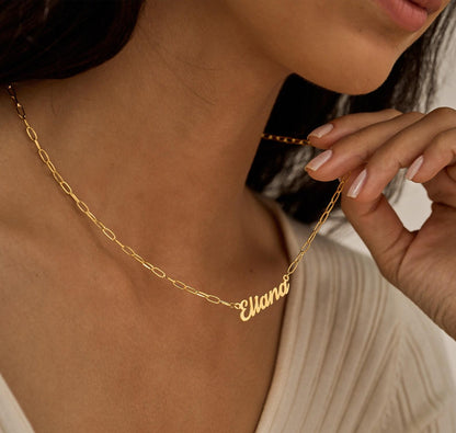 Custom Gold Name Necklace with Paperclip Chain